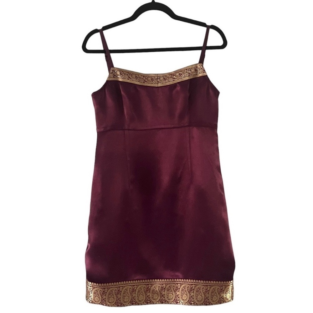 Aeropostale Sleeveless Adjustable Strap Silky Slip Dress - Burgundy & Gold   
